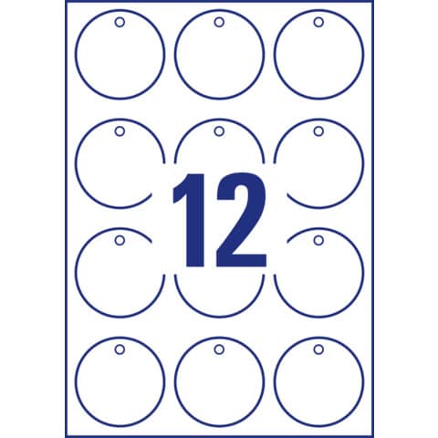 Cartellini micro-perforati Avery ultraresistenti in plastica 190µ tondi bordi lisci in conf. da 120 pz T3004-10